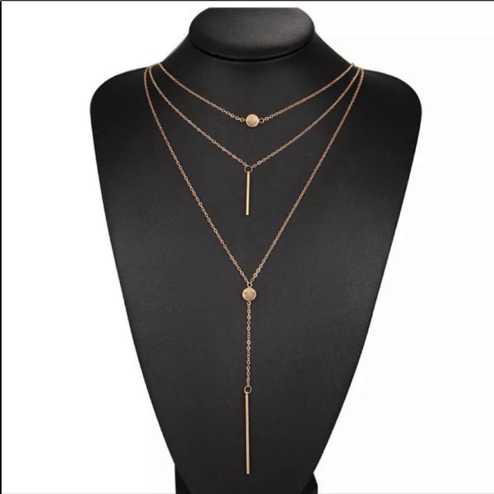 Gold Triple Tier Dangle Necklace - Picture 2 of 6